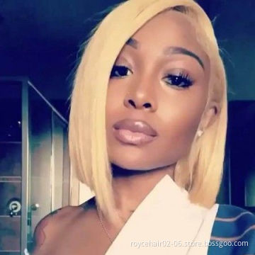Hot selling Colored 100% Brazilian Raw Human Hair Lace Wig Vendor Blue Green Purple 613 T Part Lace Front Bob Wig